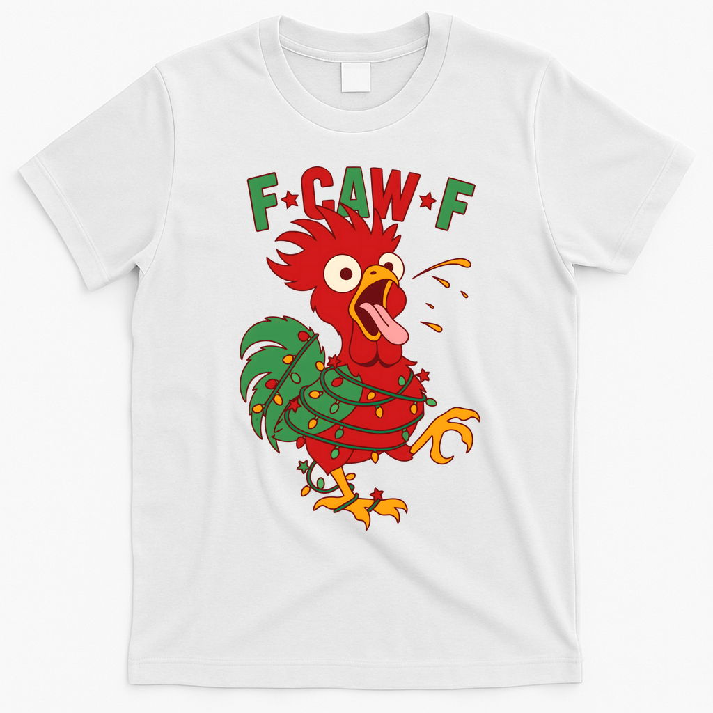 F-CAW-F Funny Christmas Santa Crow T-Shirt - White