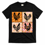 Floral Fall Chicken Cute Thankgiving T-Shirt - Black