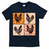 Floral Fall Chicken Cute Thankgiving T-Shirt - Navy