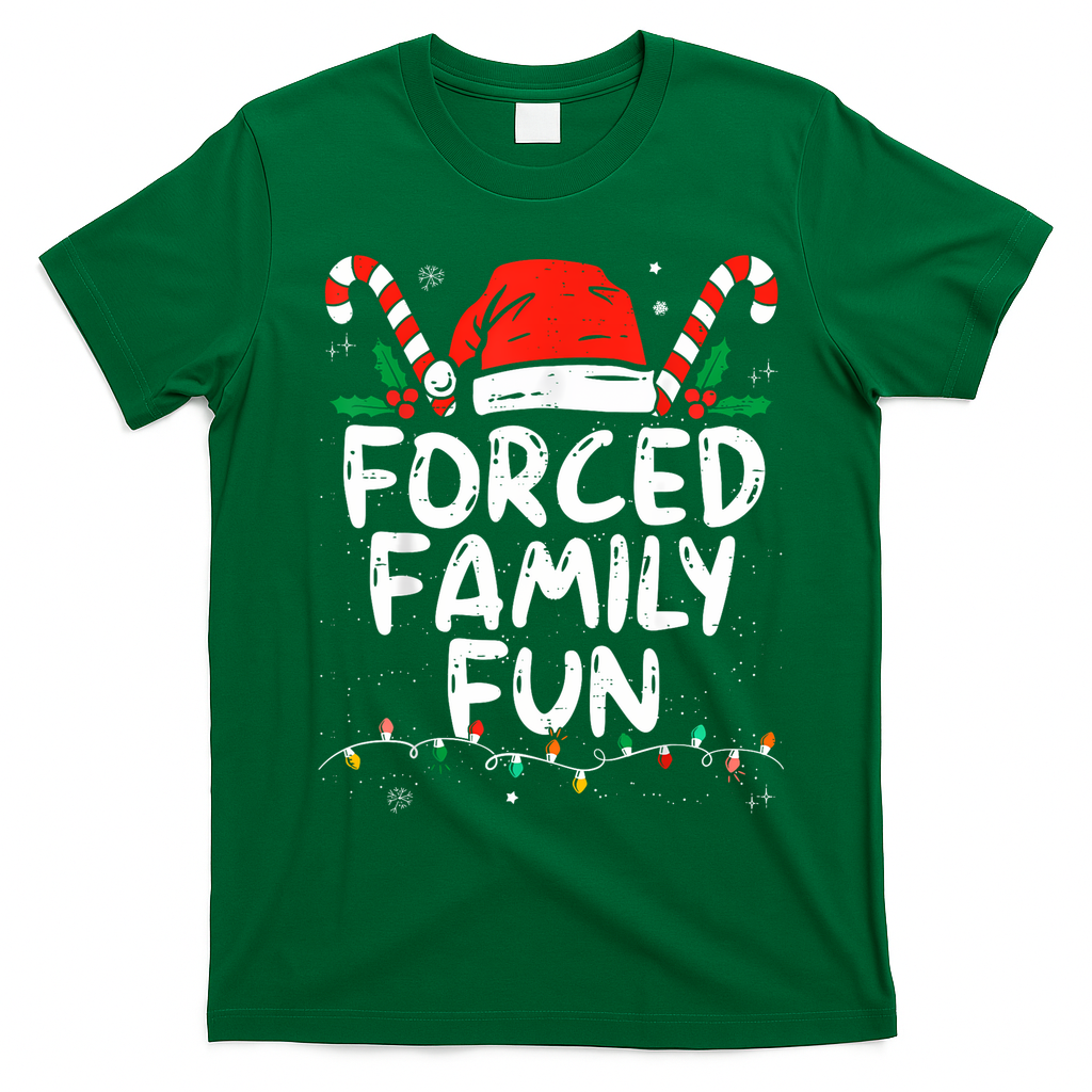Forced Family Fun Sarcastic Christmas Funny T-Shirt - Irish Green