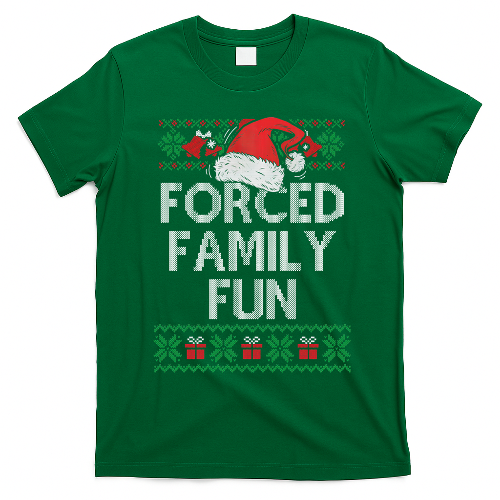 Forced Family Fun Sarcastic Funny Christmas Ugly Xmas T-Shirt - Irish Green