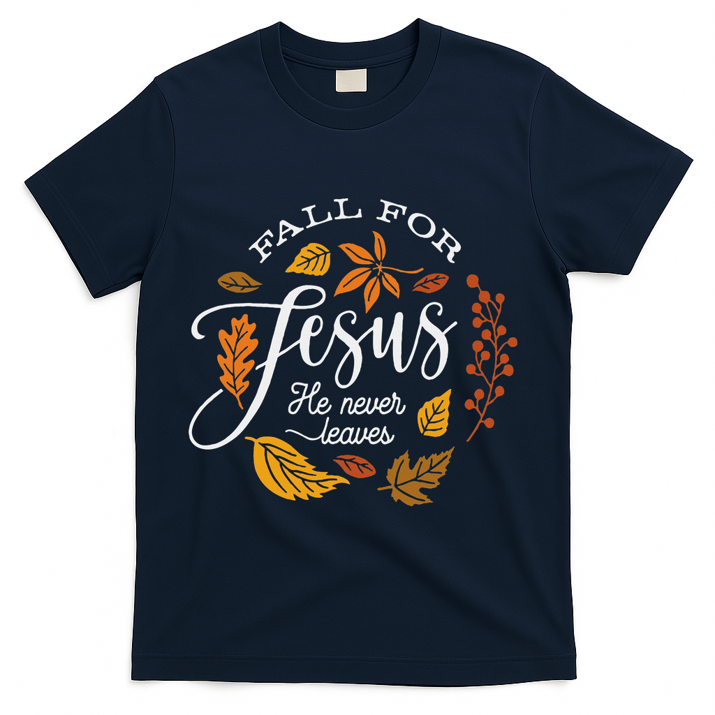 Fall For Jesus He Never Leaves T-Shirt - Navy