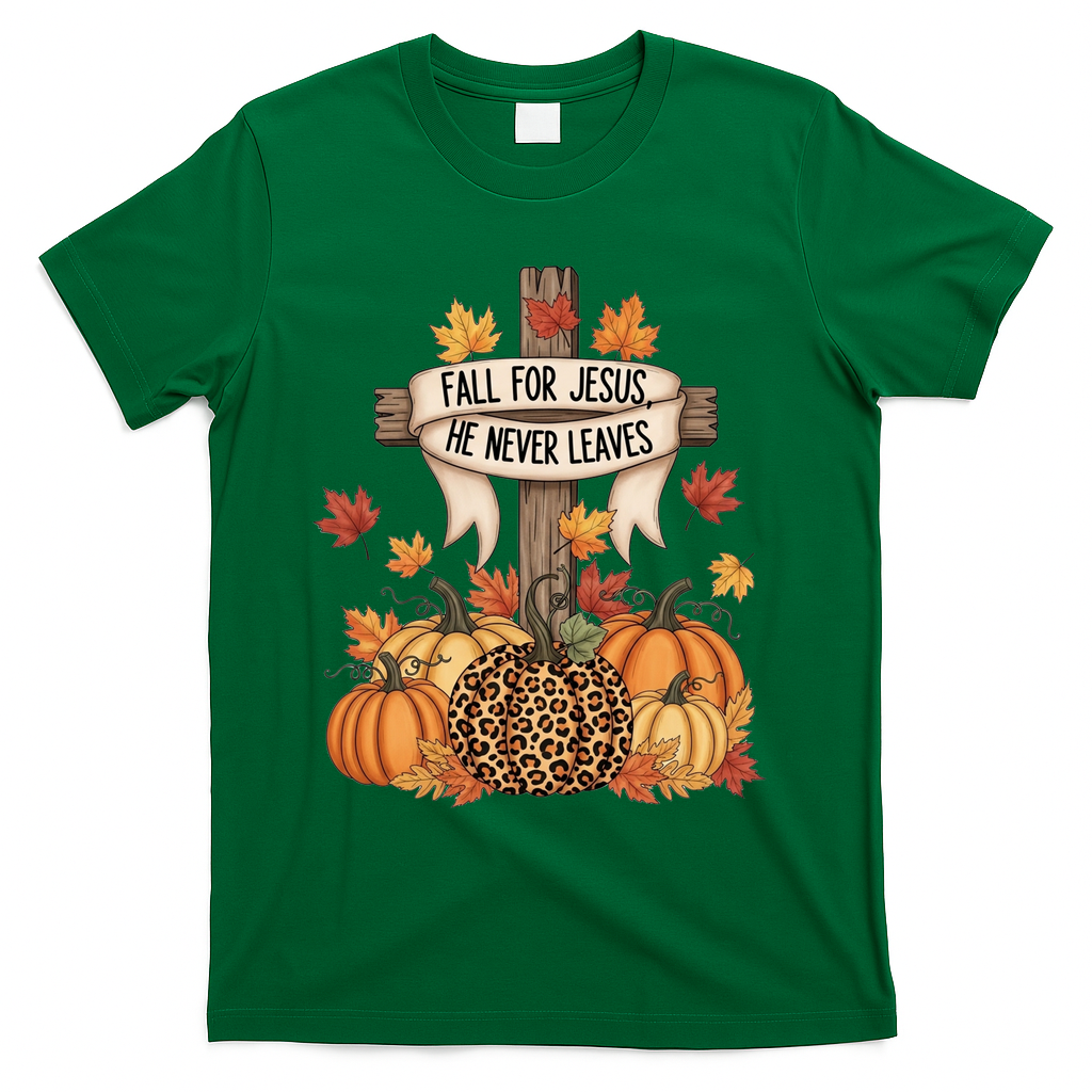 Fall For Jesus Thanksgiving Autumn T-Shirt - Green