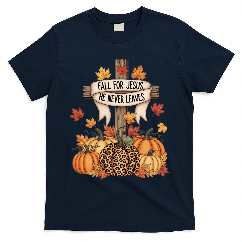 Fall For Jesus Thanksgiving Autumn T-Shirt - Navy