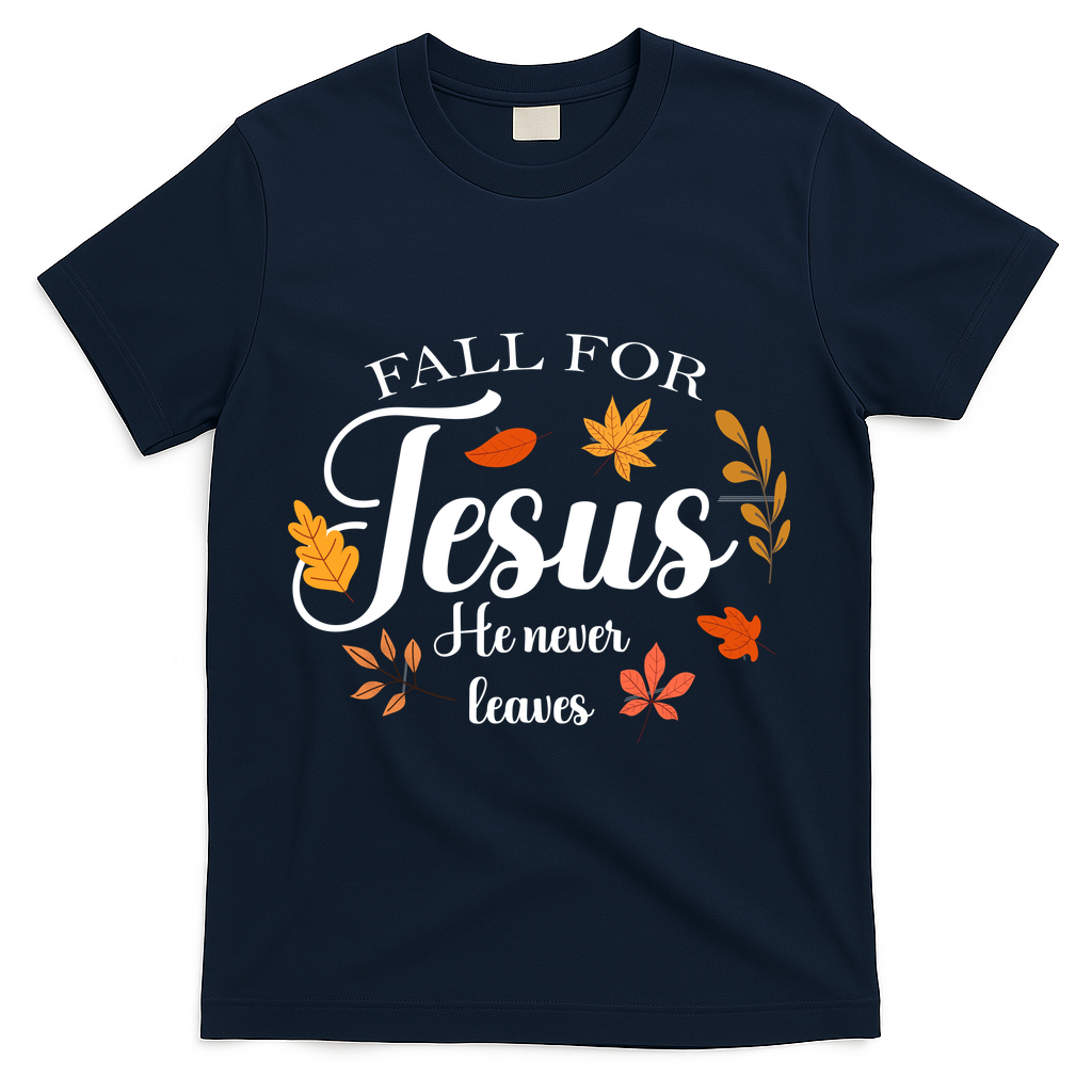 Fall For Jesus He Never Leaves Christianity T-Shirt - Navy