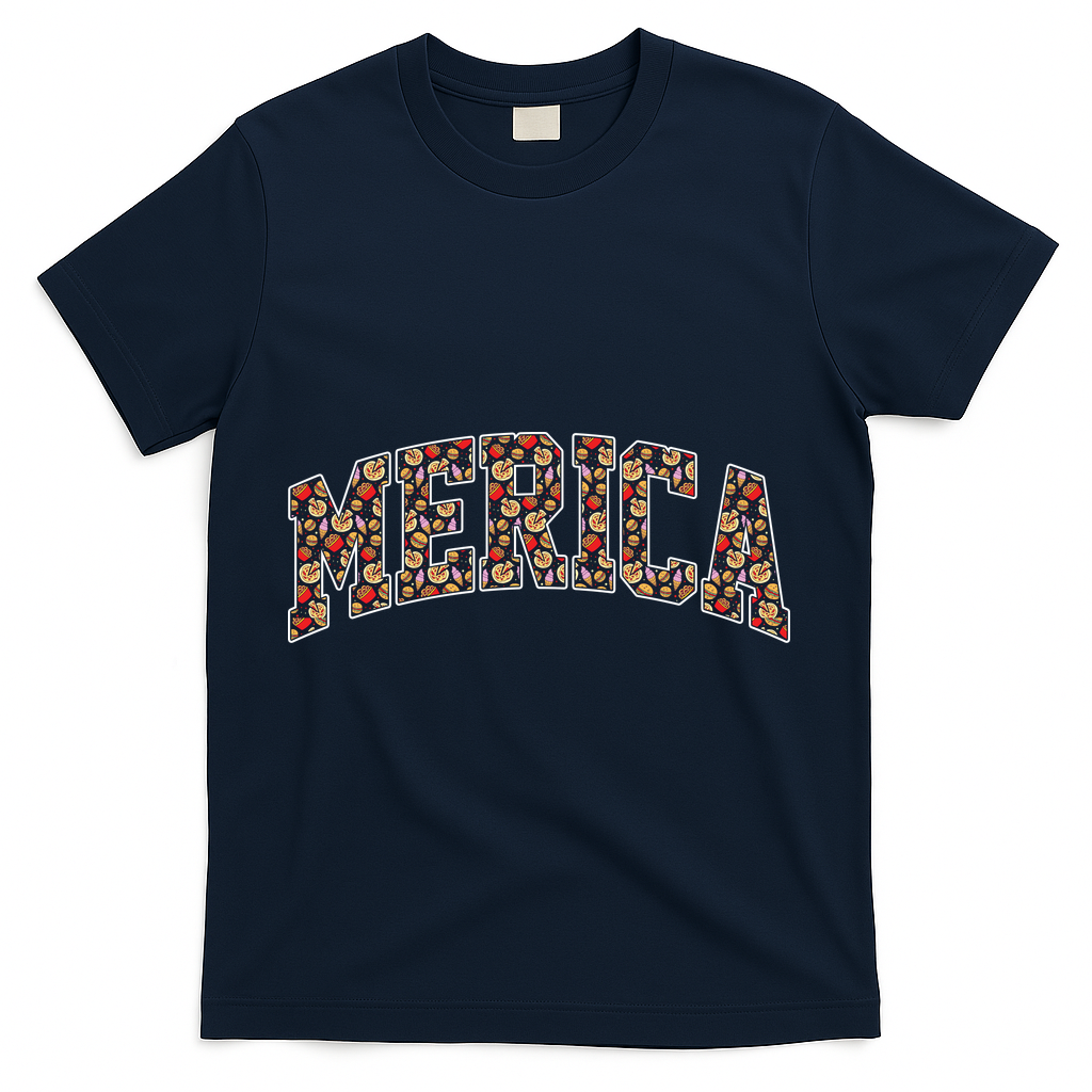 Fast Food Pattern Merica T-Shirt - Navy