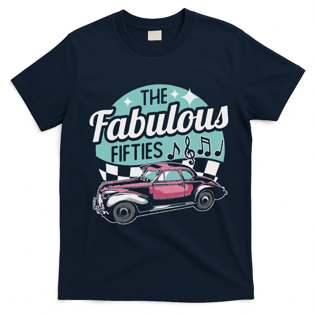 Fabulous Fifties Rockabilly Classic Car Psychobilly Rocker T-Shirt - Navy Blue