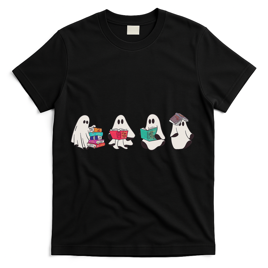 Funny Ghost Book Reading Halloween Books Lover Teacher T-Shirt - Black