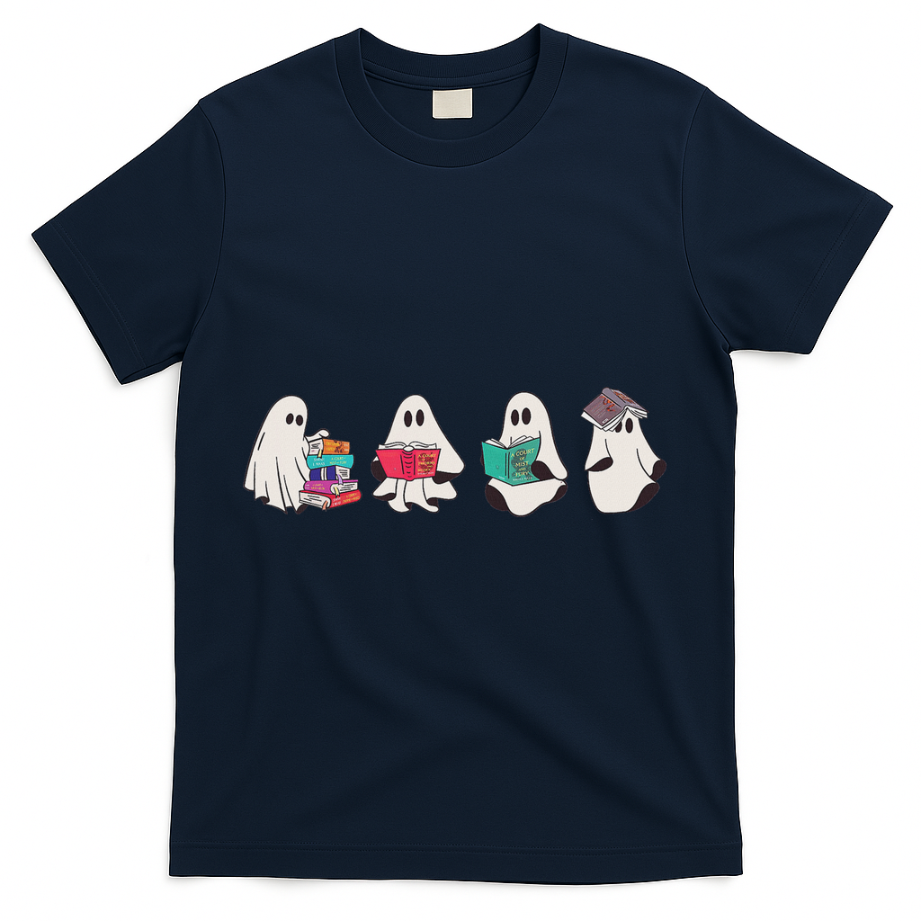 Funny Ghost Book Reading Halloween Books Lover Teacher T-Shirt - Navy