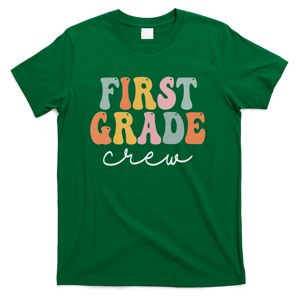 First Grade Crew Groovy Women First Day Of School T-Shirt - Green