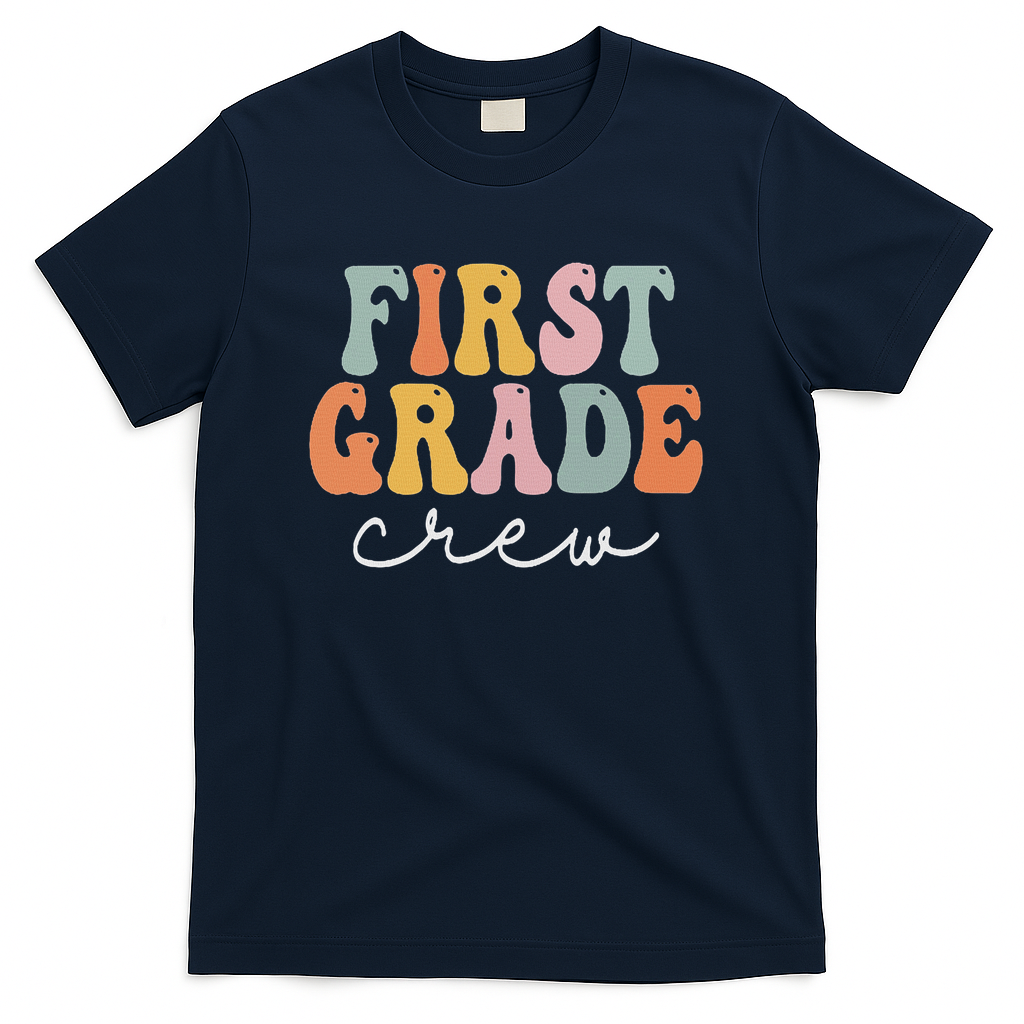 First Grade Crew Groovy Women First Day Of School T-Shirt - Navy