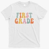 First Grade Crew Groovy Women First Day Of School T-Shirt - White