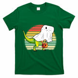 Funny Ghost Dinosaur Halloween Graphic T-Shirt - Irish Green