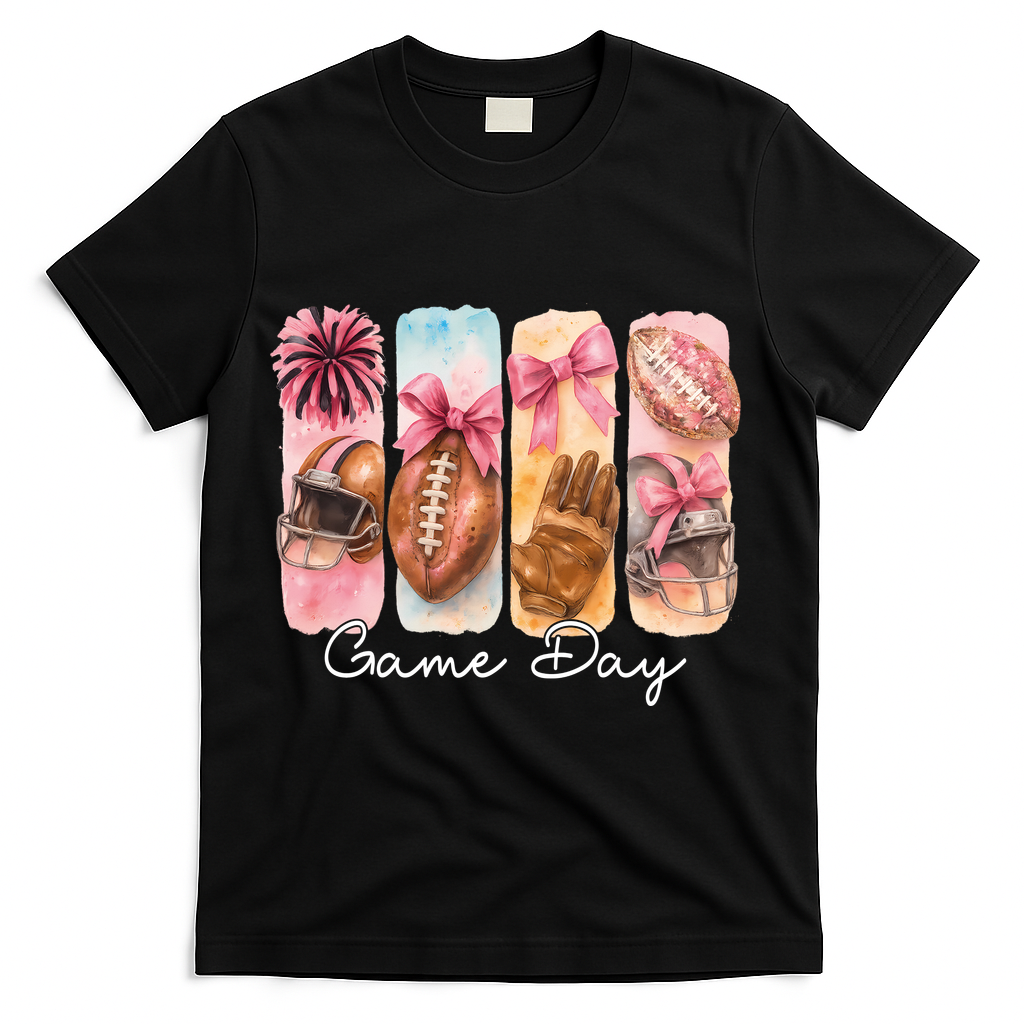 Football Game Day Fall Vibes Cute Autumn T-Shirt - Black