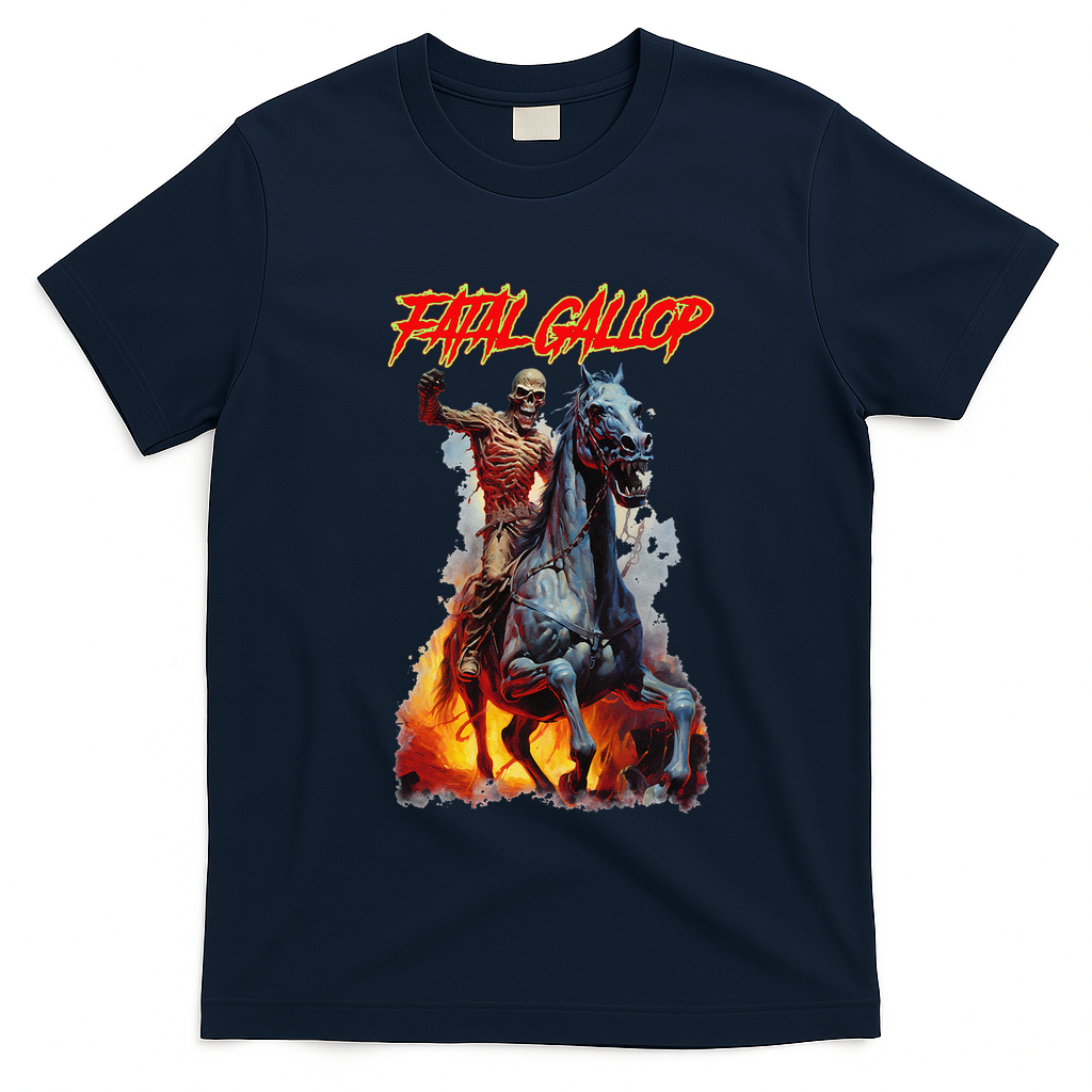 Fatal Gallop Diabolic Fear Black Horror Evil Monster Terror T-Shirt - Navy Blue