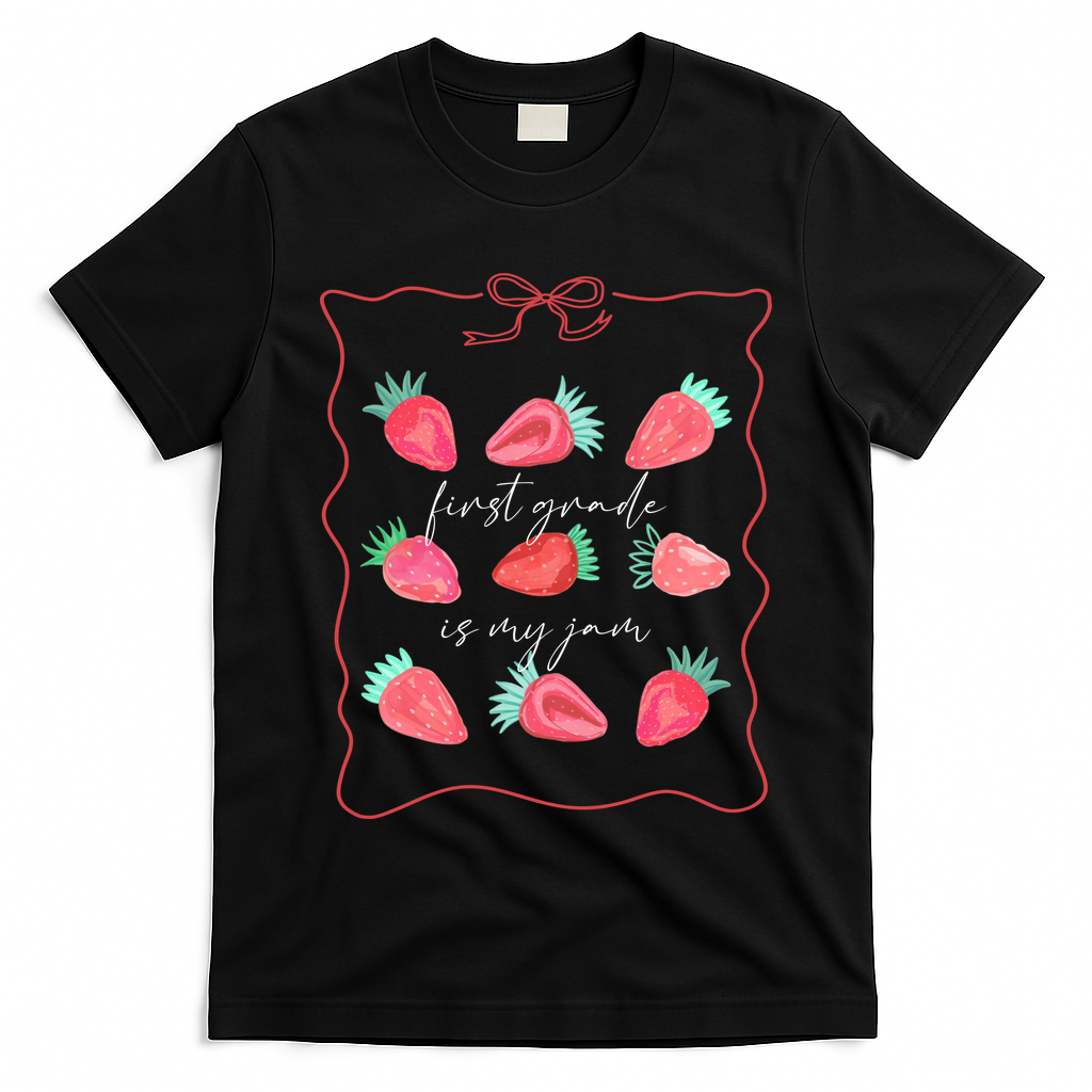 First Grade Is My Jam Strawberry 1st Grade Teacher T-Shirt