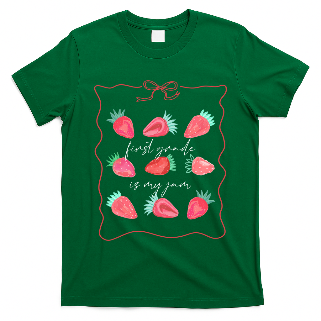 First Grade Is My Jam Strawberry 1st Grade Teacher T-Shirt
