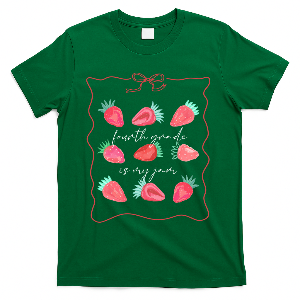 Fourth Grade Is My Jam Strawberry 4th Grade Teacher T-Shirt - Green