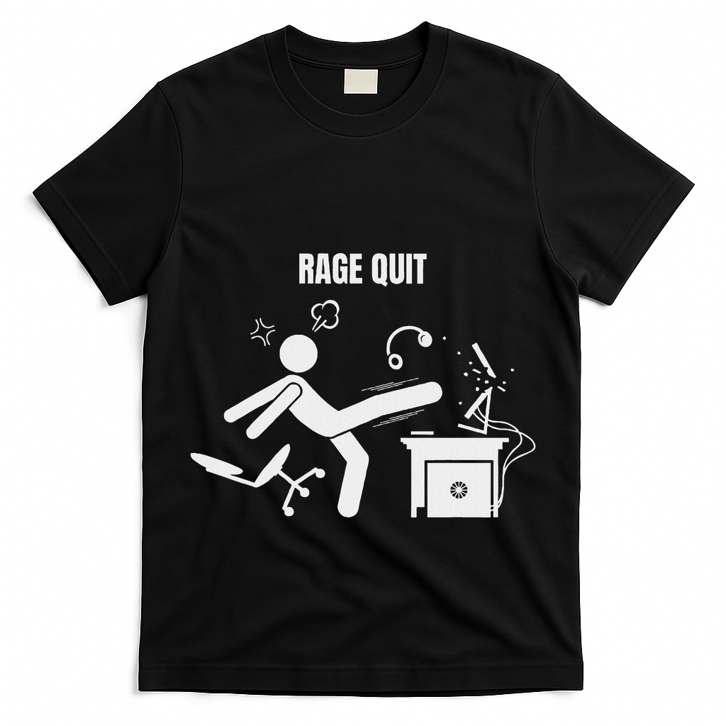 Funny Gamer Rage Quit Stick Figure Gaming Sarcastic Meme T-Shirt