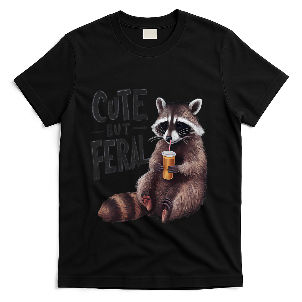 Feral Girl Summer Funny Meme Cute But Feral Raccoon Vacation T-Shirt - Black