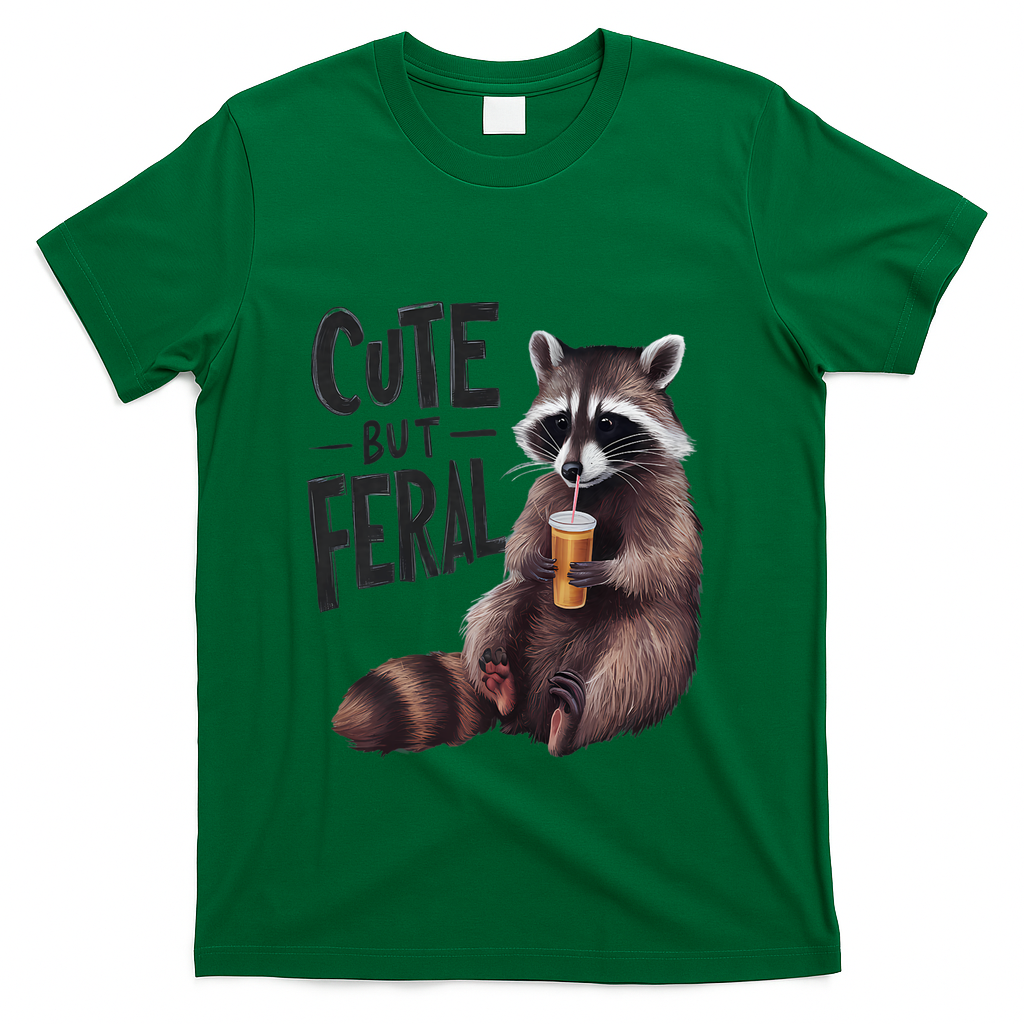 Feral Girl Summer Funny Meme Cute But Feral Raccoon Vacation T-Shirt - Green