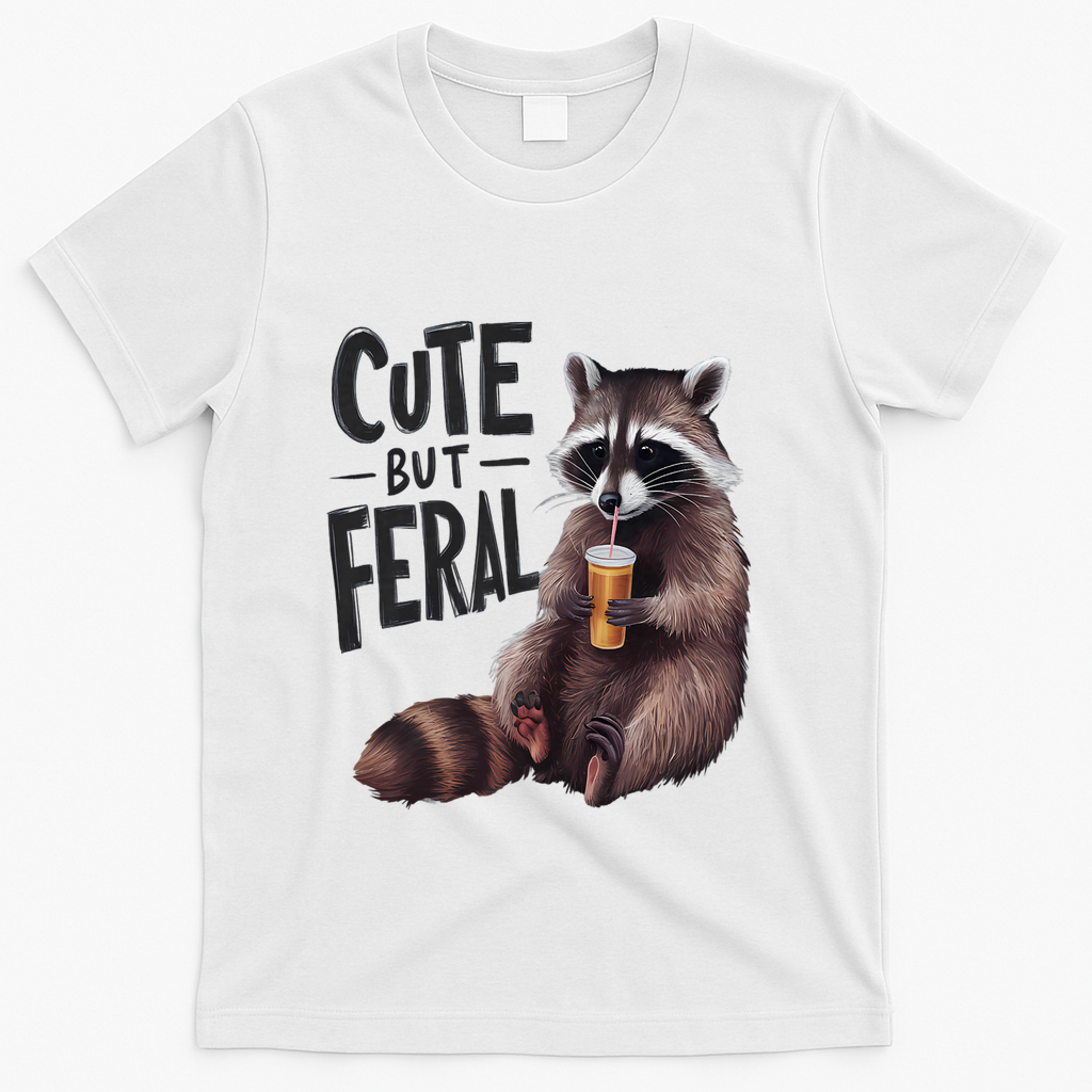 Feral Girl Summer Funny Meme Cute But Feral Raccoon Vacation T-Shirt - White