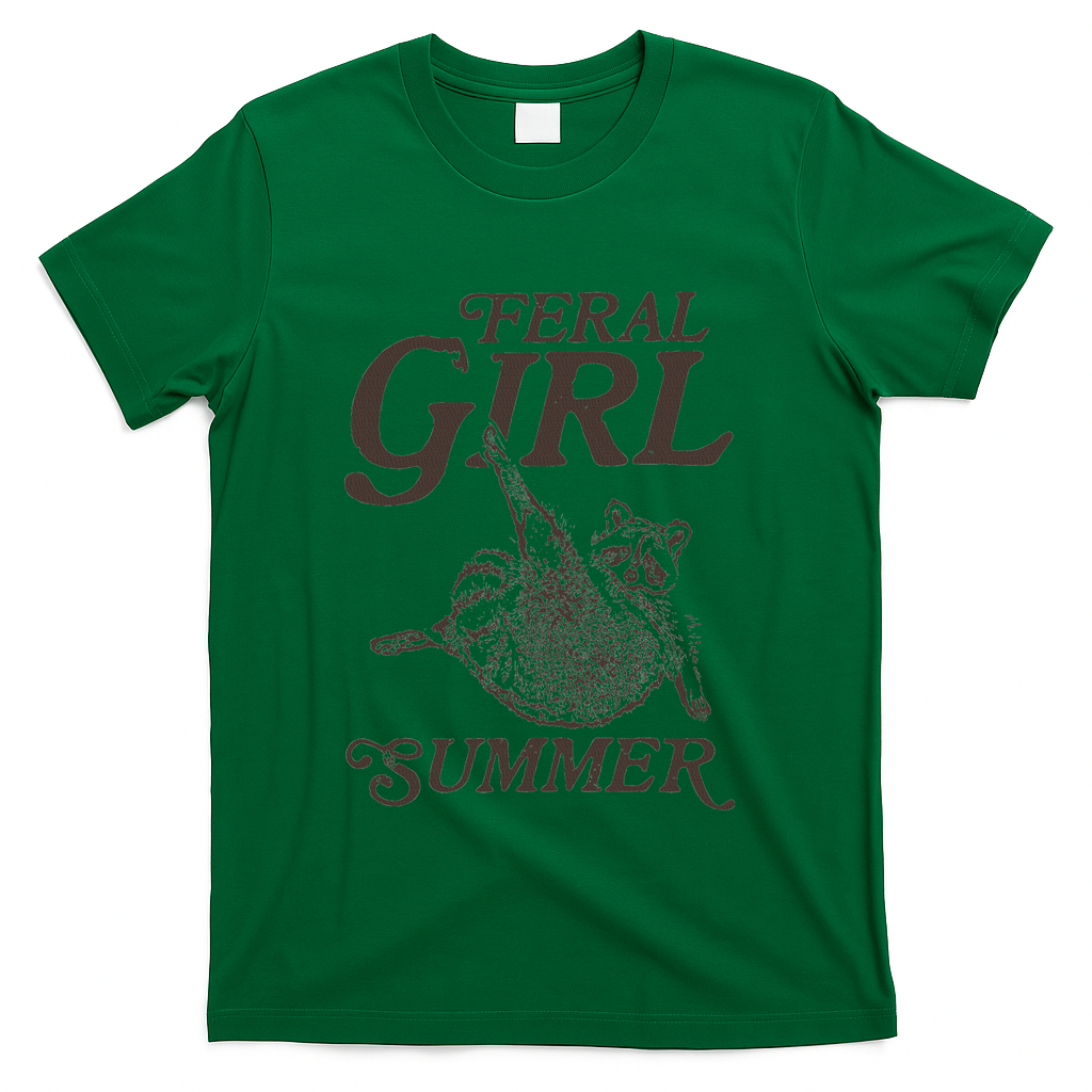 Feral Girl Summer Raccoon Vintage T-Shirt - Green