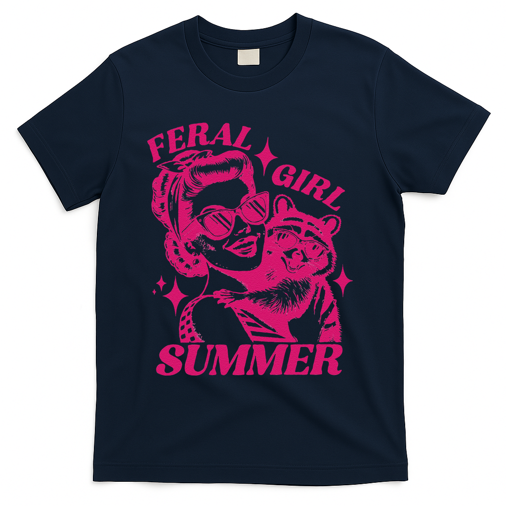 Feral Girl Summer Funny Feral Girl Summer T-Shirt - Navy