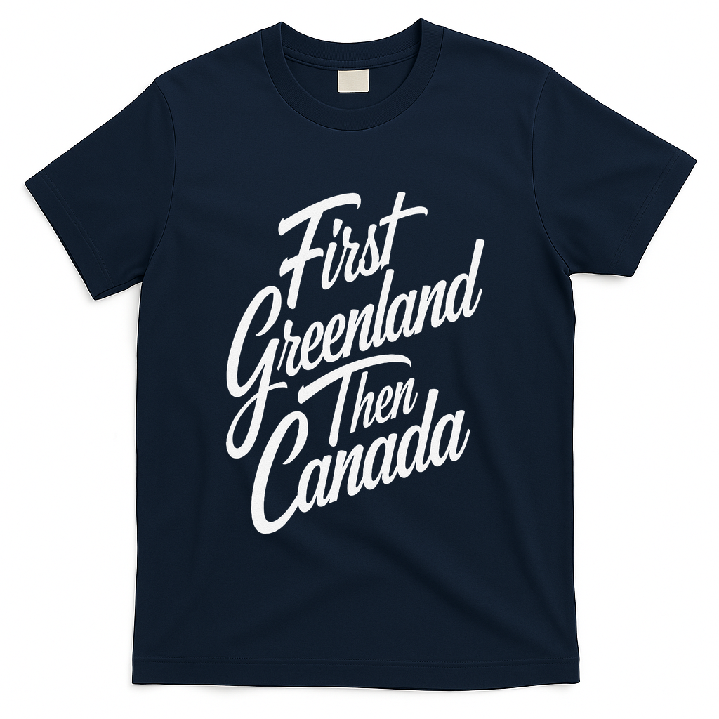 First Greenland Than Canada Us Map Trump T-Shirt - Navy