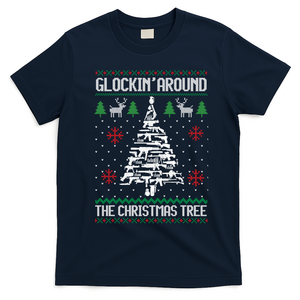 Funny Guns Ugly Christmas For Gun Lovers Meaningful Gift T-Shirt - Navy Blue