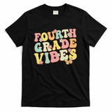 Fourth Grade Vibes Hello Team 4th Grade Teacher Retro T-Shirt - Black