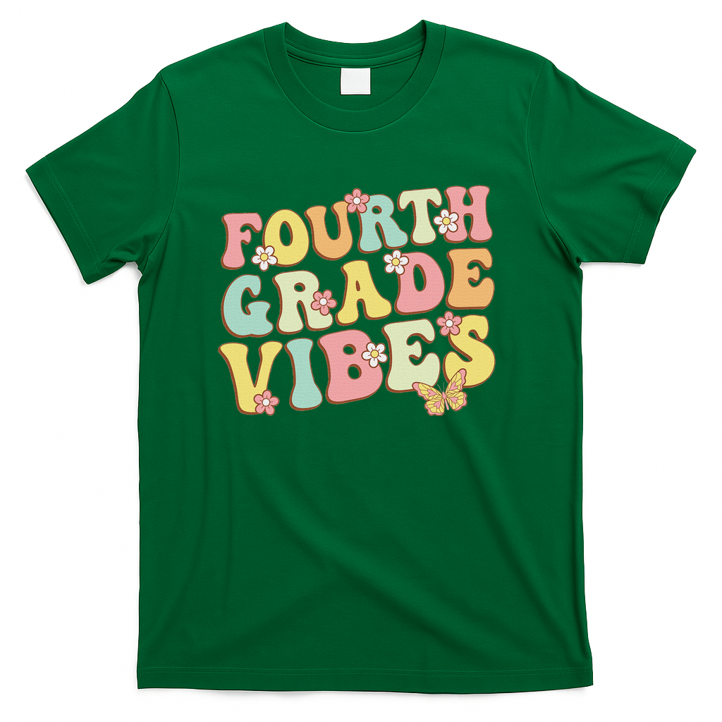 Fourth Grade Vibes Hello Team 4th Grade Teacher Retro T-Shirt - Green