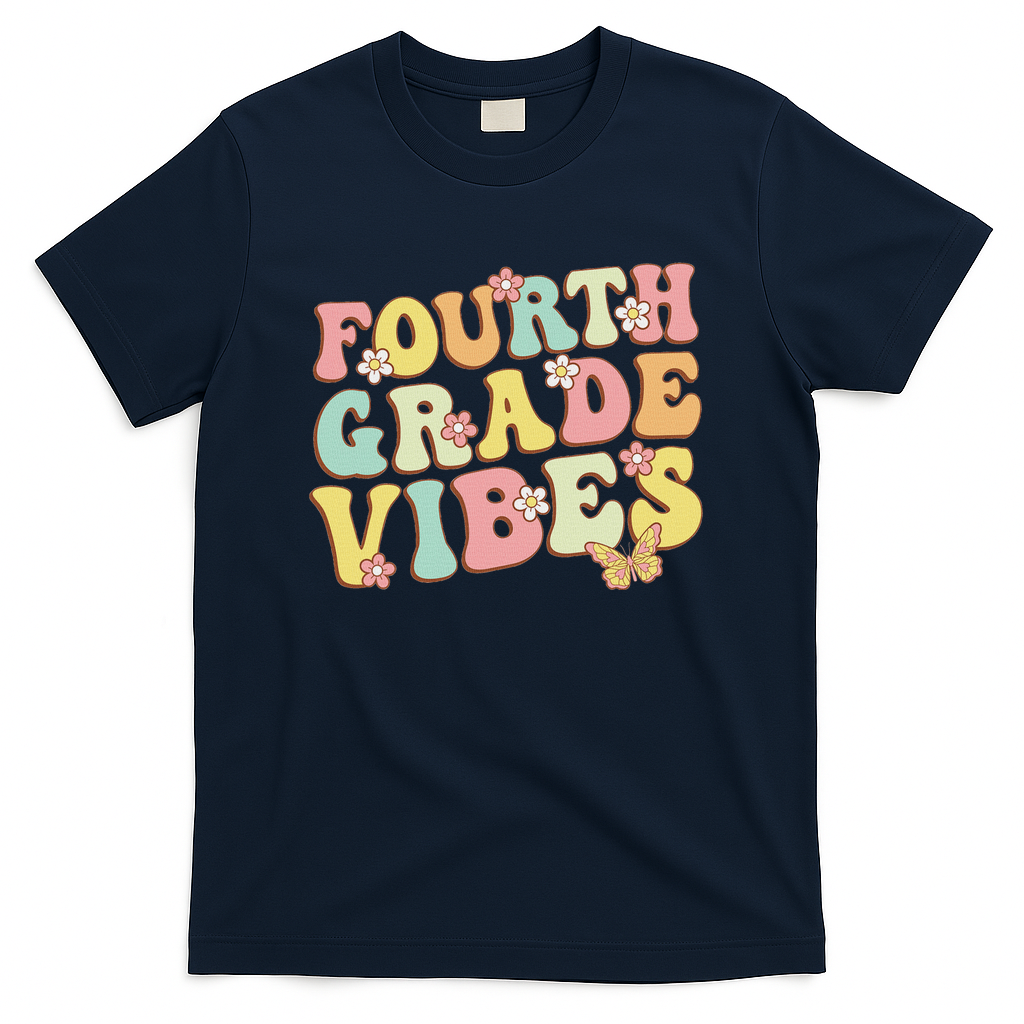 Fourth Grade Vibes Hello Team 4th Grade Teacher Retro T-Shirt - Navy