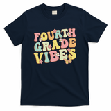 Fourth Grade Vibes Hello Team 4th Grade Teacher Retro T-Shirt - Navy