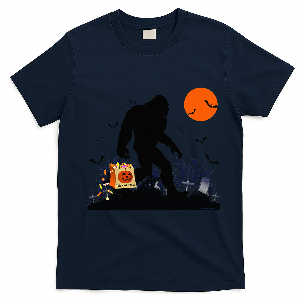 Funny Halloween Bigfoot Trick or Treating Bigfoot T-Shirt - Navy Blue