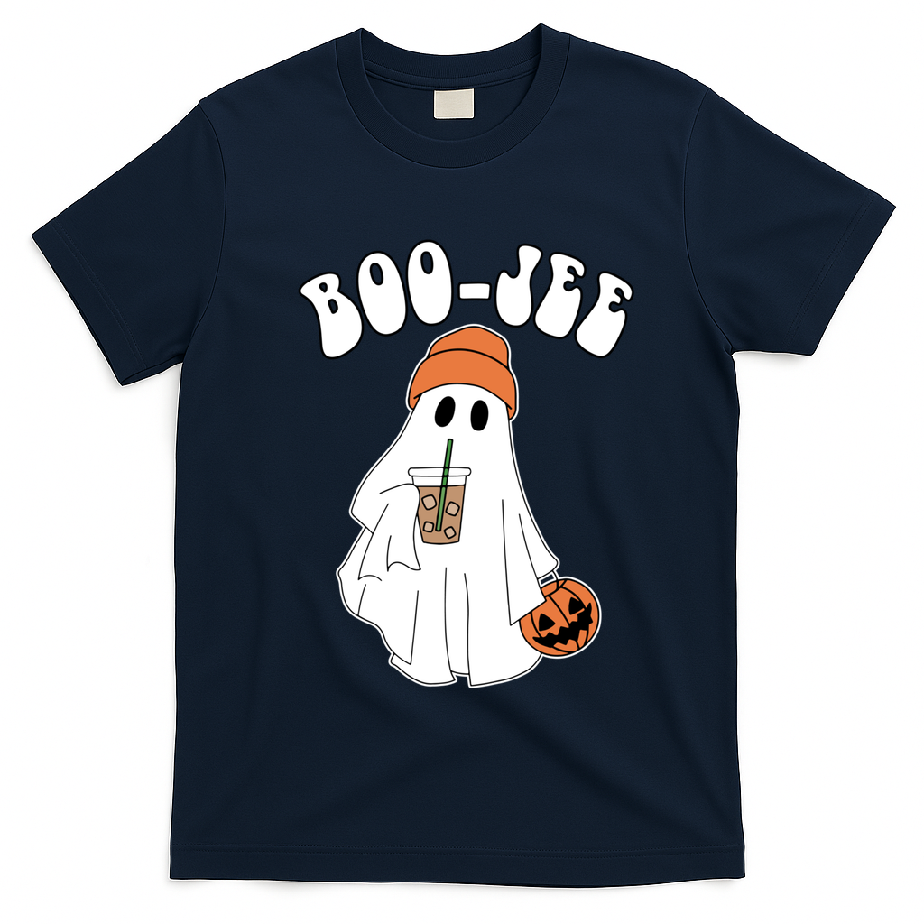 Funny Halloween Boo Jee Ghost Ing Coffee Cool Gift T-Shirt - Navy Blue