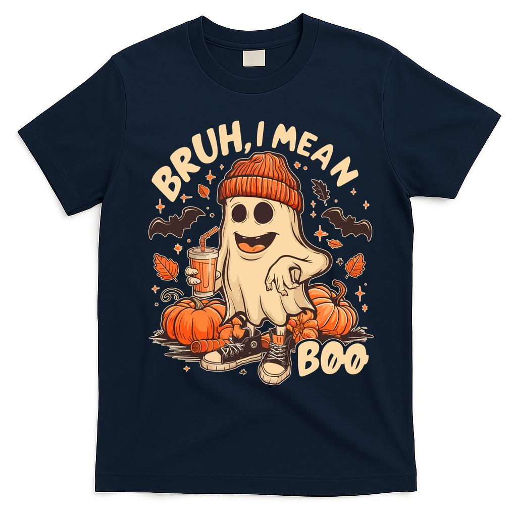 Funny Halloween Bruh I Mean Boo Ghost T-Shirt - Navy Blue