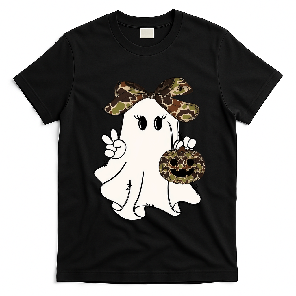 Funny Halloween Camouflage Camo Ghost Hello Hunting Season T-Shirt - Black