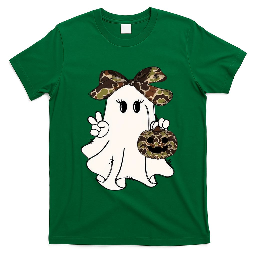 Funny Halloween Camouflage Camo Ghost Hello Hunting Season T-Shirt - Irish Green
