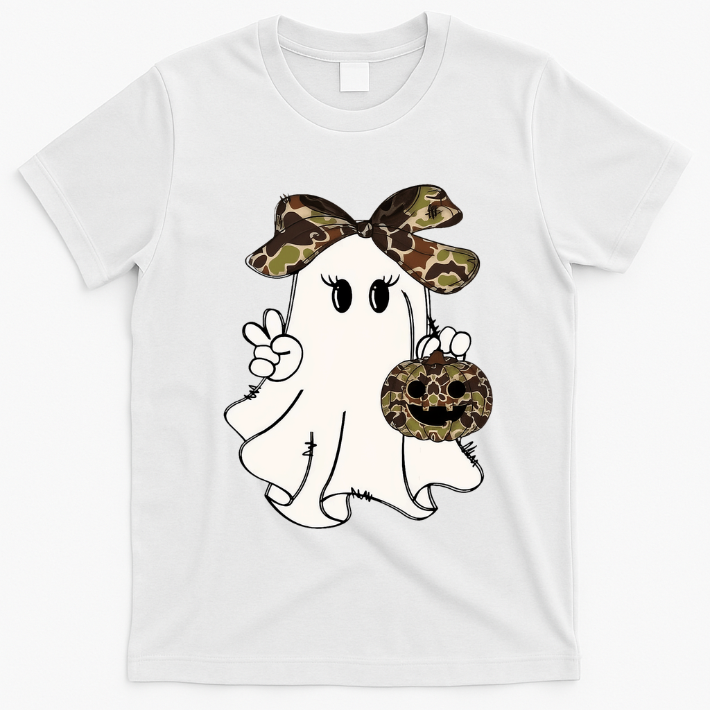 Funny Halloween Camouflage Camo Ghost Hello Hunting Season T-Shirt - White