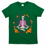 Funny Halloween Fall Autumn Namaste Yoga Skeleton T-Shirt - Green