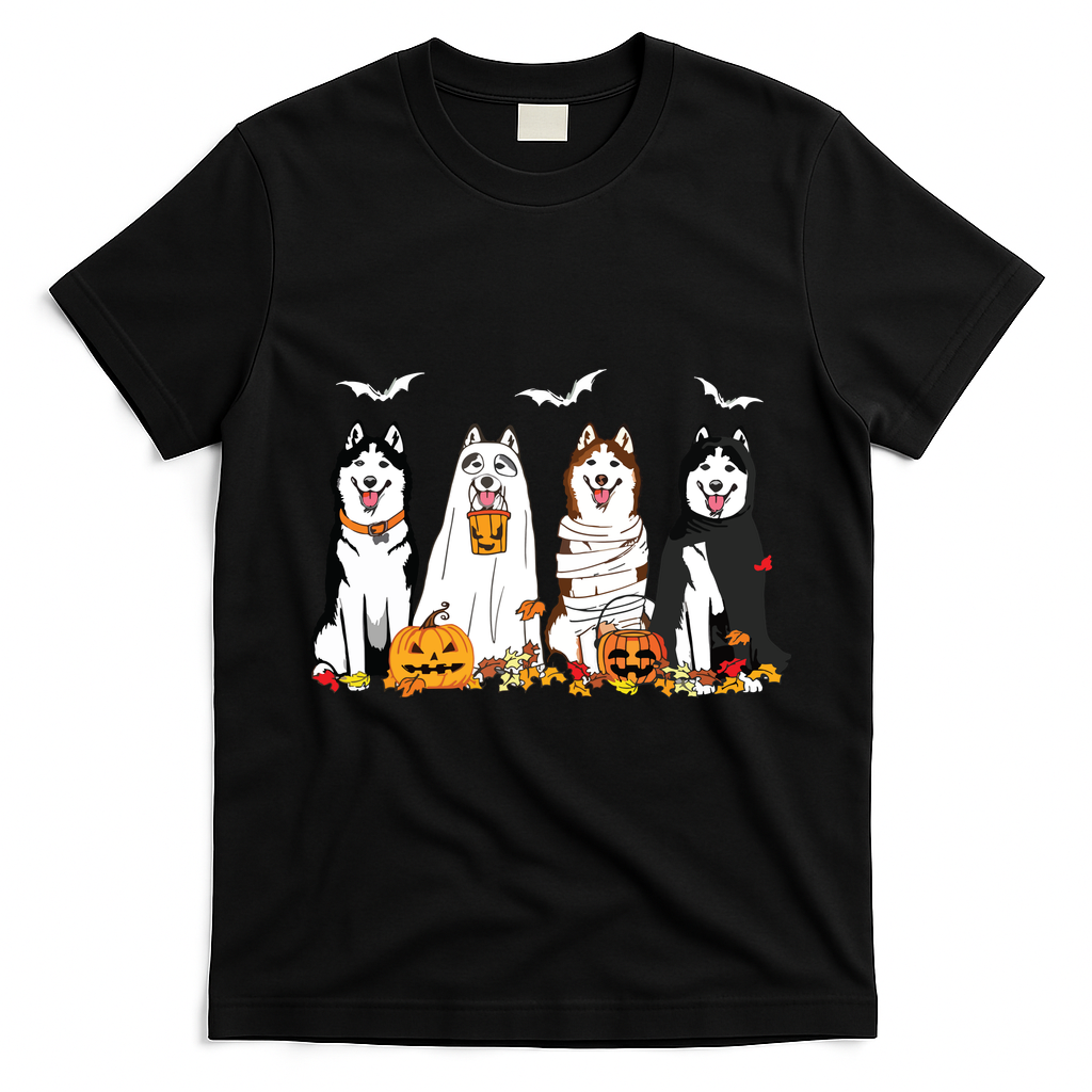 Funny Husky Ghost Dogs Halloween Husky Dog Mom Husky Lover T-Shirt - Black