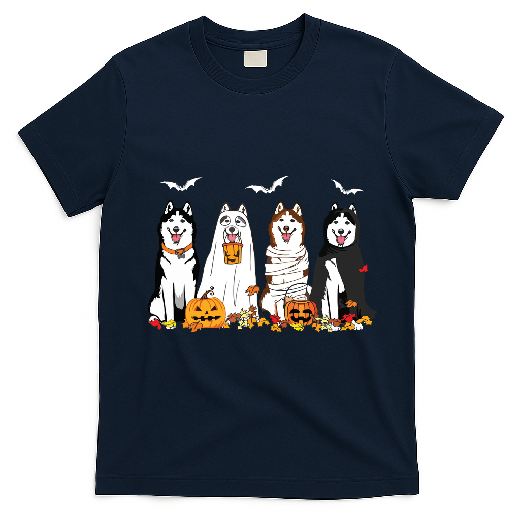 Funny Husky Ghost Dogs Halloween Husky Dog Mom Husky Lover T-Shirt - Navy Blue