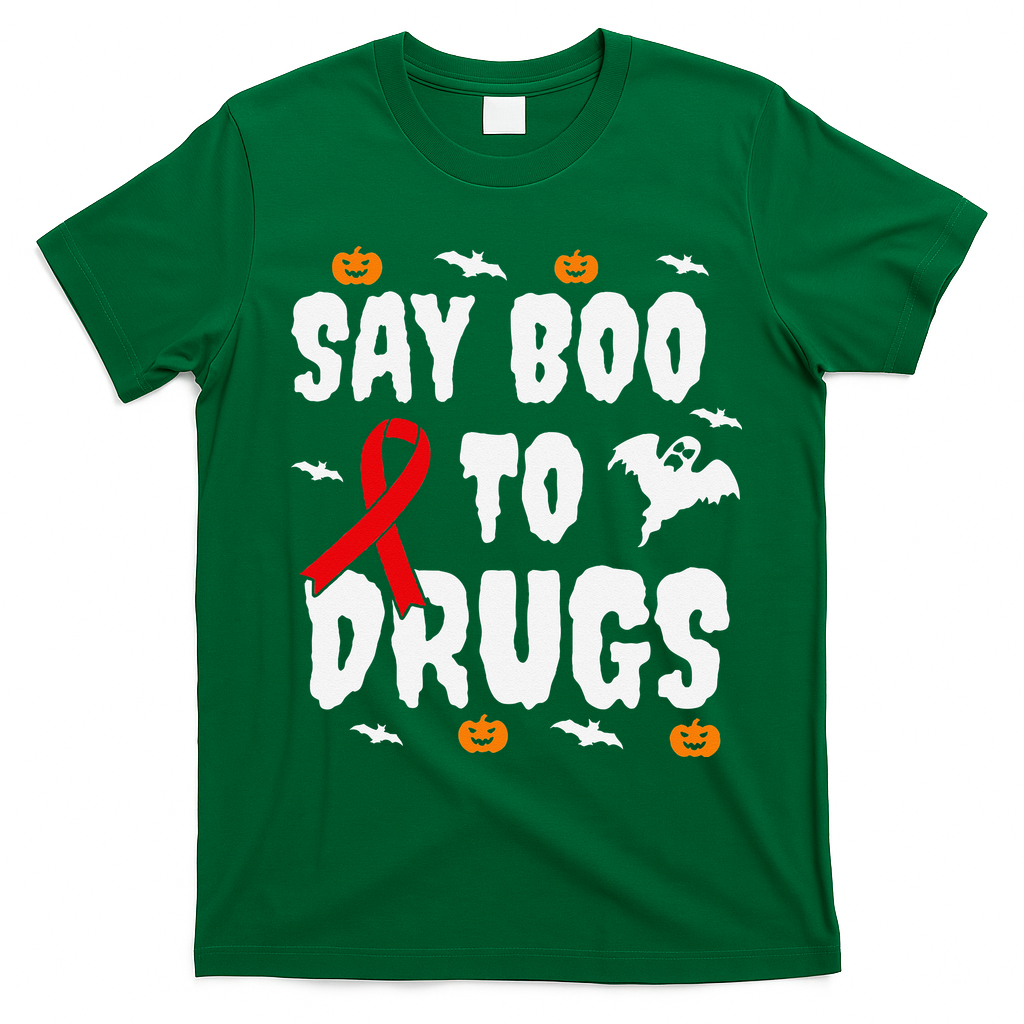 Funny Halloween Gift Say Boo To Drugs Awareness Red Ribbon T-Shirt - Irish Green