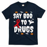 Funny Halloween Gift Say Boo To Drugs Awareness Red Ribbon T-Shirt - Navy Blue