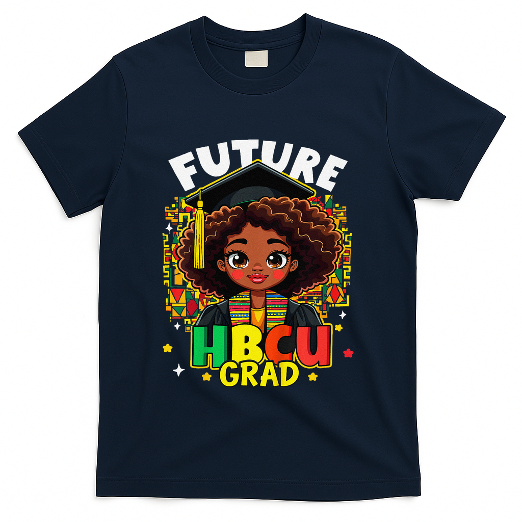 Future Hbcu Grad Black Girl Afro Black History Month T-Shirt - Navy