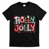 Festive Holly Jolly Christmas Faux Yarn T-Shirt - Black