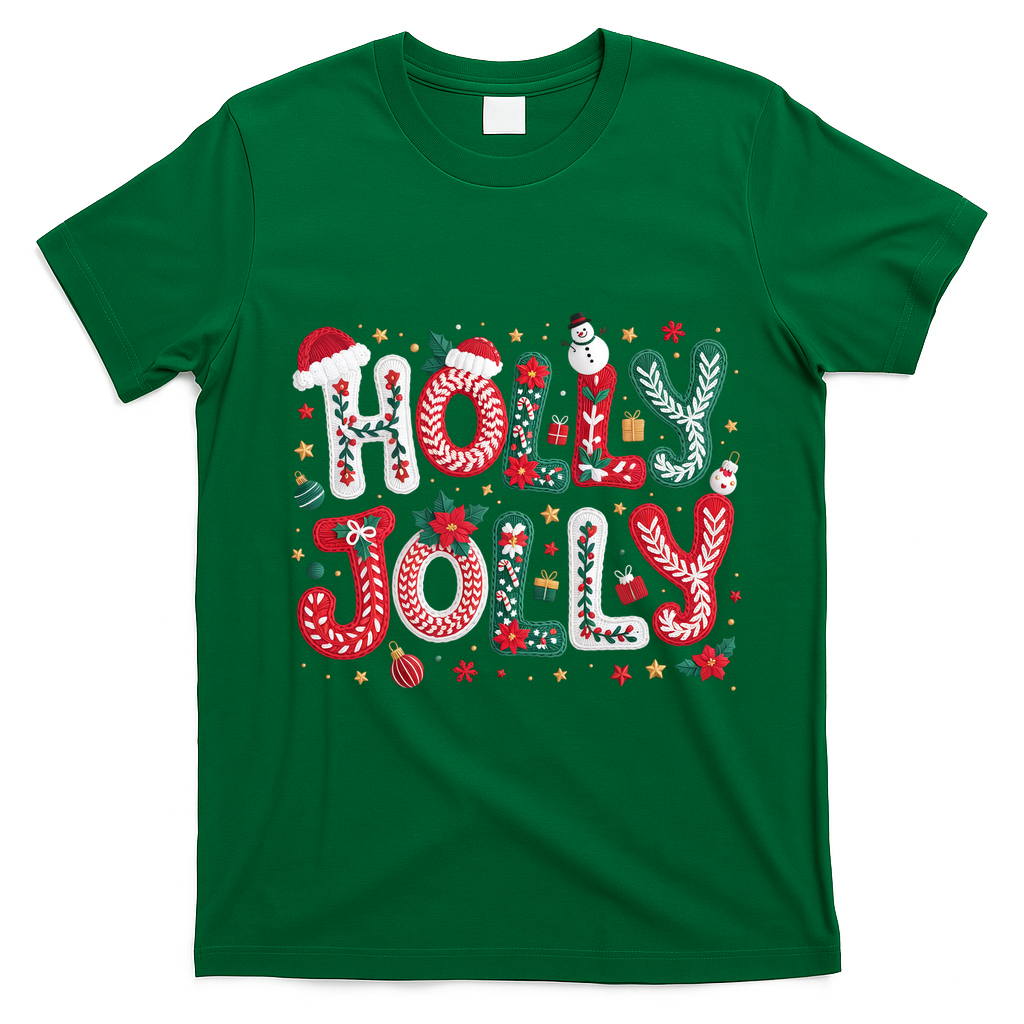 Festive Holly Jolly Christmas Faux Yarn T-Shirt - Irish Green