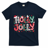 Festive Holly Jolly Christmas Faux Yarn T-Shirt - Navy Blue