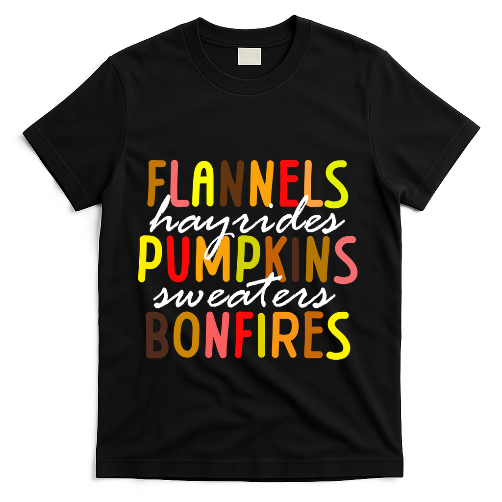 Flannels Hayrides Pumpkins Sweaters Bonfires T-Shirt - Black